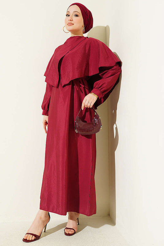 Robe en modal avec détail cape croisée bordeaux