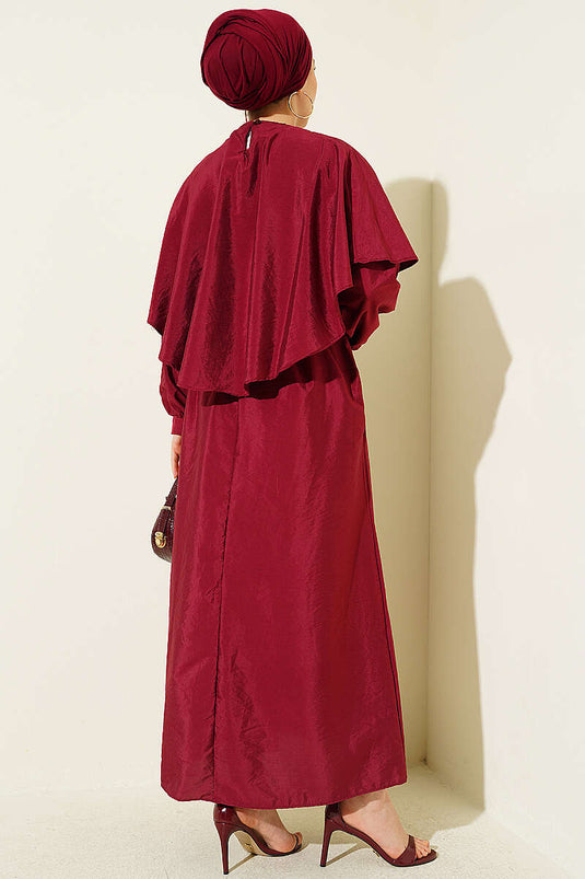 Robe en modal avec détail cape croisée bordeaux