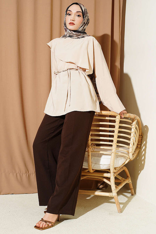 Beige Modal Tunic with Cross Cape