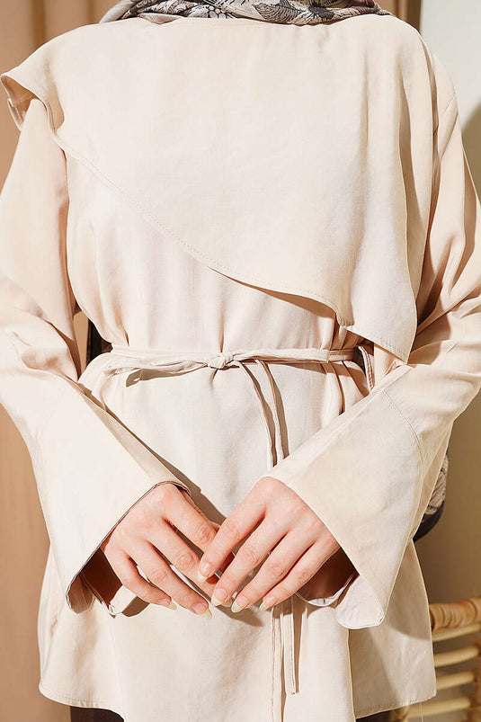 Tunique en modal beige avec cape croisée