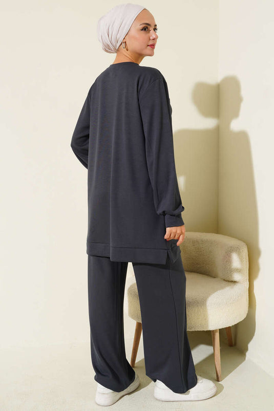 بدلة مكونة من قطعتين مزينة بحجر الصليب - دخان