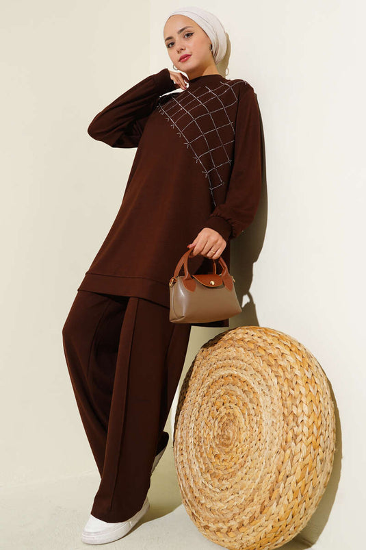 Çapraz Taş Süslemeli İkili Takım Kahve