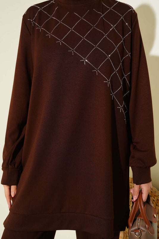 Çapraz Taş Süslemeli İkili Takım Kahve