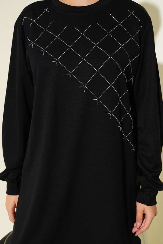 Cross Stone Embellished Two Piece Set Black