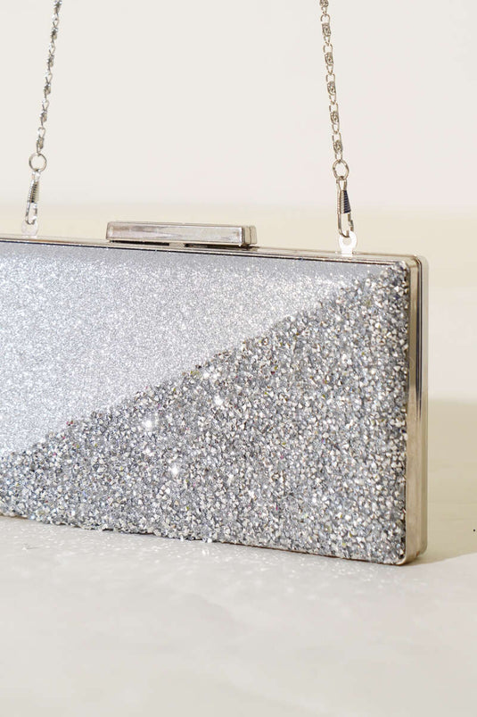 Çapraz Taşlı Dikdörtgen Abiye Çanta Gümüş