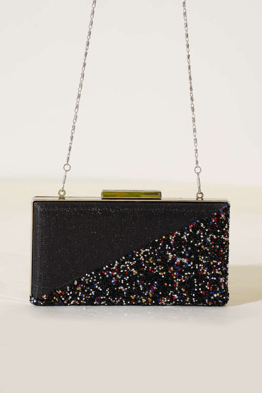 Colorful Rectangular Evening Bag with Cross Stones