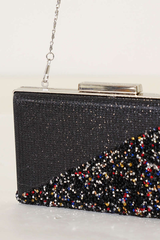 Colorful Rectangular Evening Bag with Cross Stones