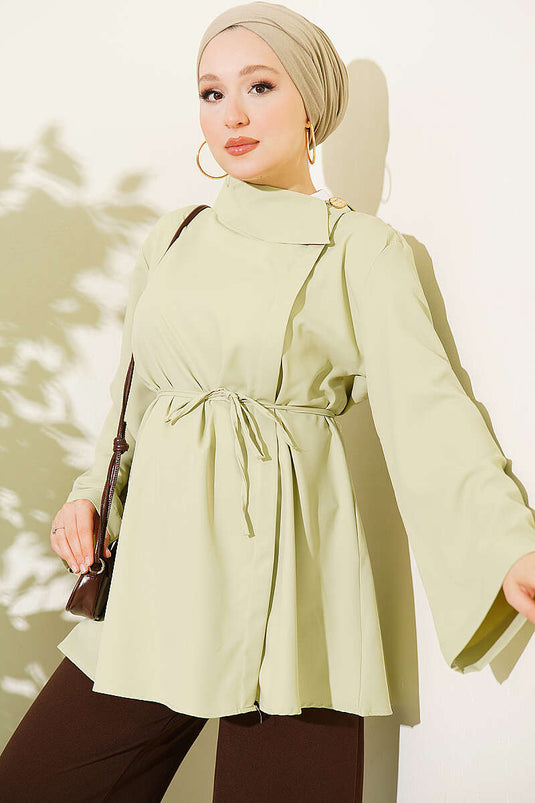 Kruishals Blouse Met Verborgen Knopen In Saliegroen