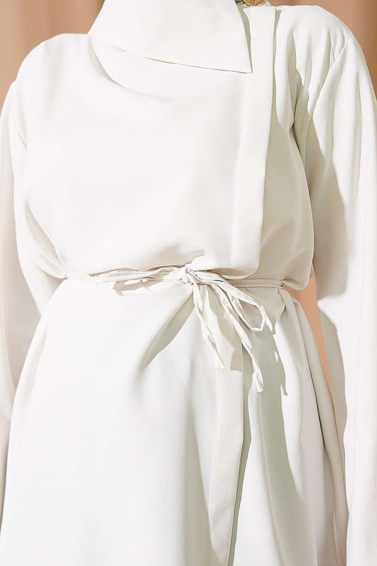 Camicia Ecru Con Collo Incrociato E Bottoni