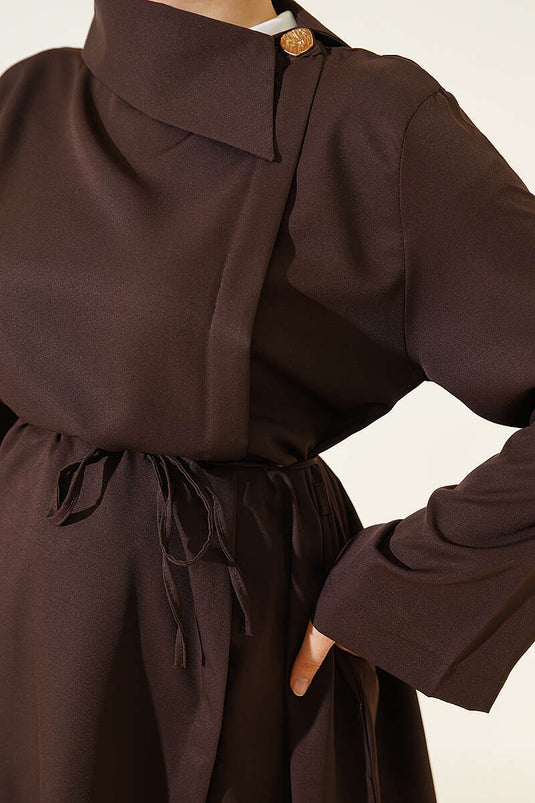 Camicia Con Collo Incrociato E Bottoni Nascosti Color Caffè