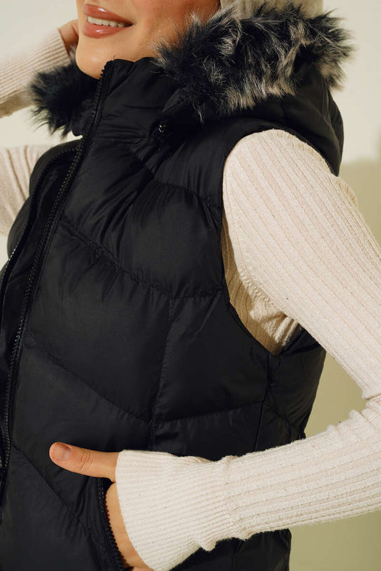 Gilet Gonflable avec Poche Zippée Noir