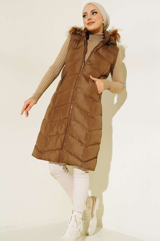 Gilet gonflable avec poche zippée, marron