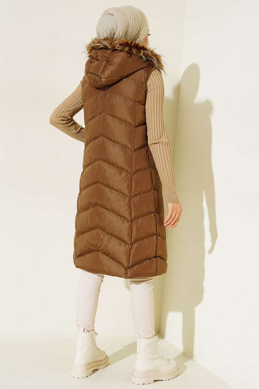 Gilet gonflable avec poche zippée, marron