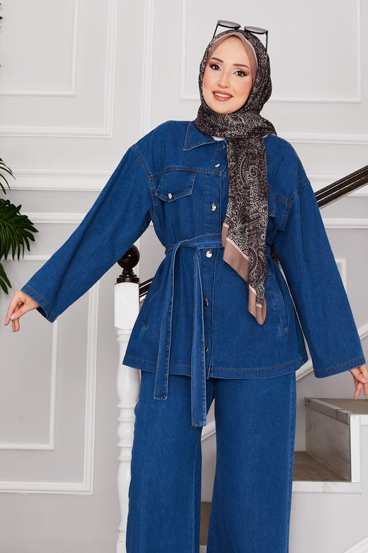 Veste Pantalon Hijab Costume en jean Bleu