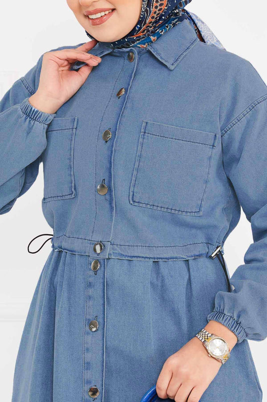 Ceketli Elbise Kot Tesettür Takım Açık Mavi