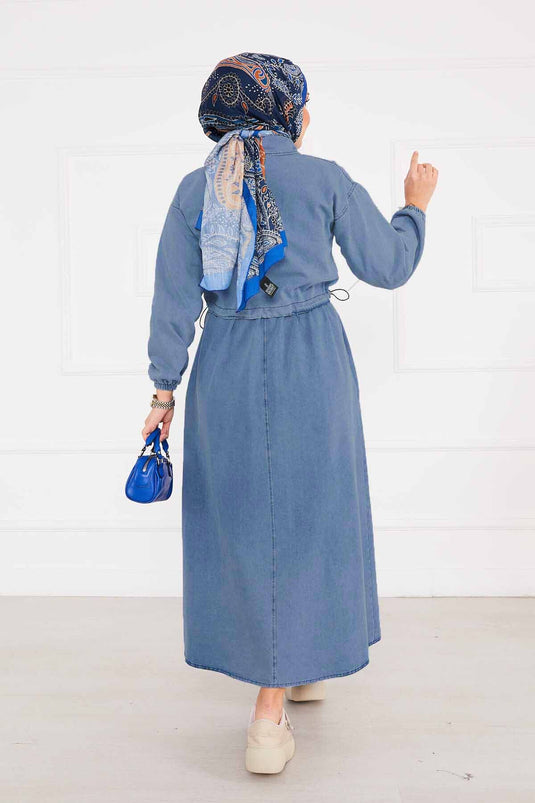 Ceketli Elbise Kot Tesettür Takım Açık Mavi
