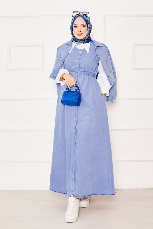 جاكيت فستان جينز بدلة حجاب سنو واش