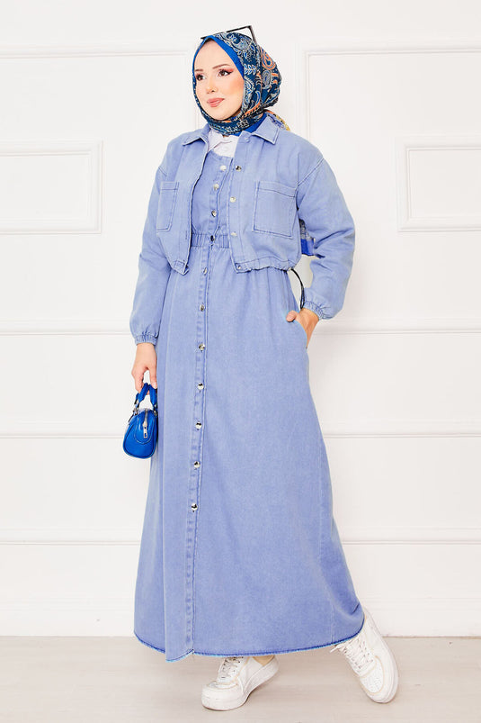 جاكيت فستان جينز بدلة حجاب سنو واش