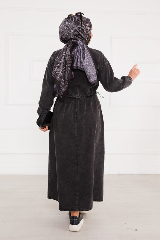 Veste Robe Denim Hijab Costume Noir