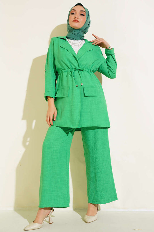 Costume avec Veste en Lin Vert Fluo