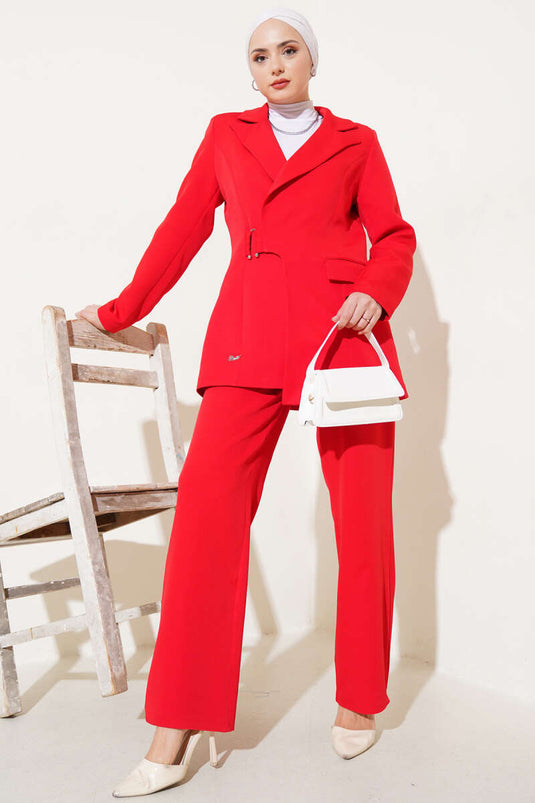 Red Double Set with Blazer and Lapel