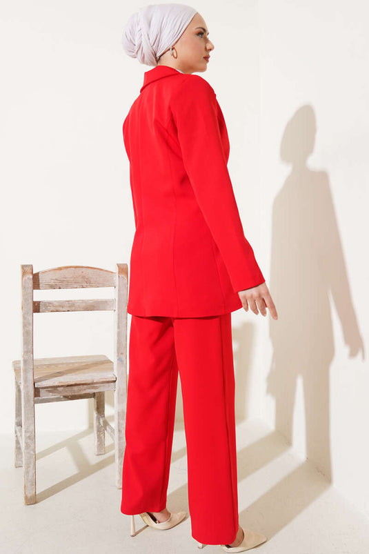 Red Double Set with Blazer and Lapel