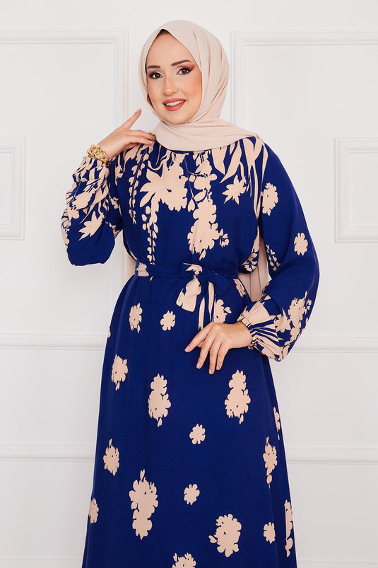 Robe hijab en viscose à motifs avec ceinture Sena Saxe