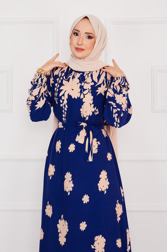 Robe hijab en viscose à motifs avec ceinture Sena Saxe