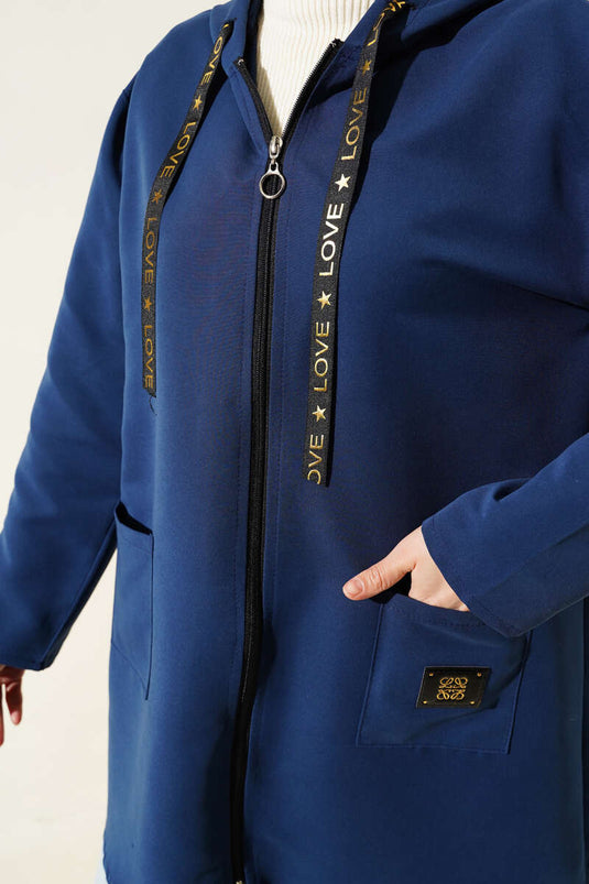 Trench Bondit Zippé avec Emblème de Poche Bleu Marine