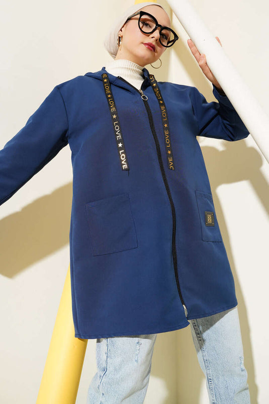 Trench Bondit Zippé avec Emblème de Poche Bleu Marine