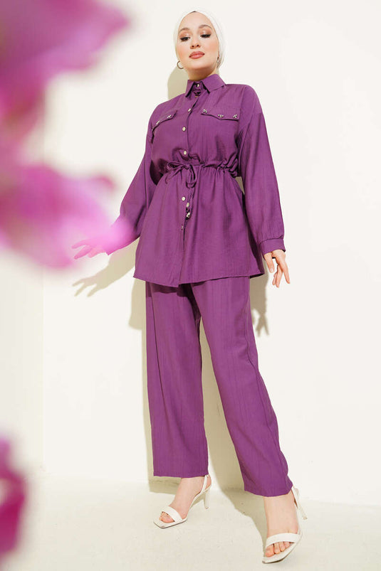 Cep Boncuklu Bel Tünelli İkili Takım Mor