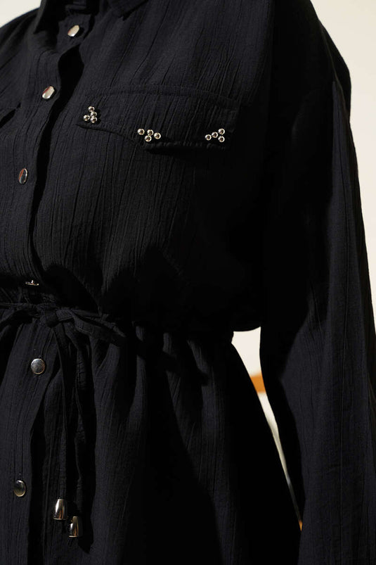 Cep Boncuklu Bel Tünelli İkili Takım Siyah