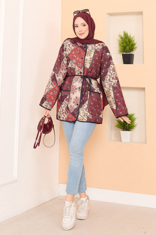 Bohemian gewatteerde jas met zakdetails -18