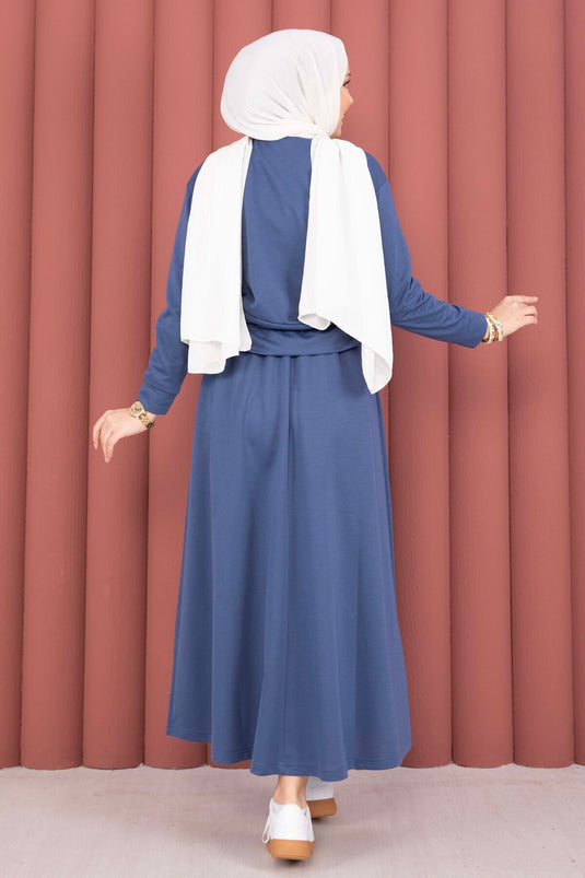 Pocket Detail Crop & Skirt Two-Piece Set Indigo