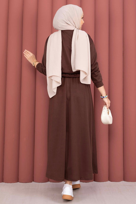 Zweiteiliges Set aus Crop-Top und Rock mit Taschen, Braun