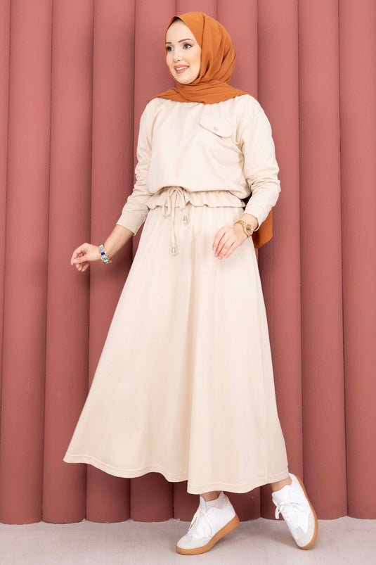 Stone Pocket Detail Crop & Skirt Two-Piece Set