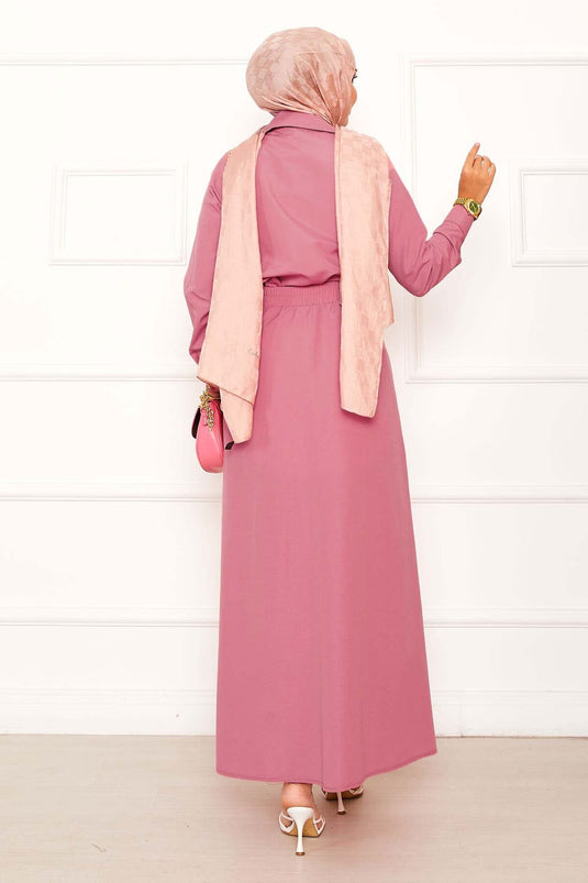 Pink Two Piece Skirted Suit with Pocket Detail