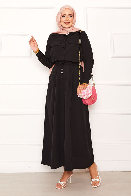 Pocket Detailed Skirted Two Piece Suit Black