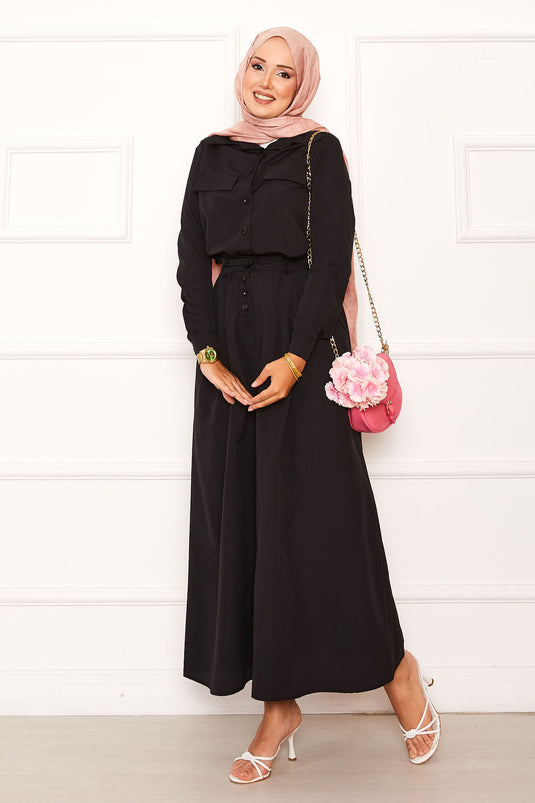 Pocket Detailed Skirted Two Piece Suit Black