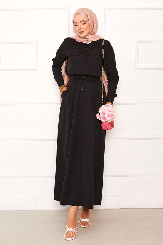 Pocket Detailed Skirted Two Piece Suit Black