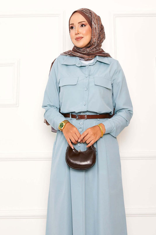 Pocket Detailed Skirted Two Piece Suit, Aqua Green