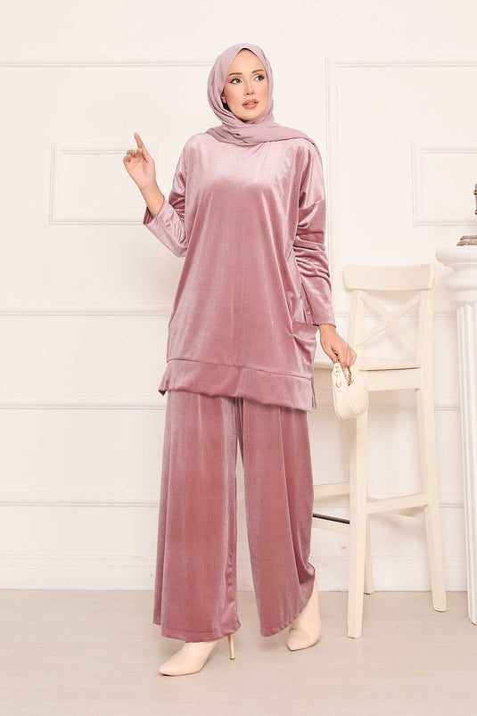 Costume deux pièces en velours avec poches Poudre