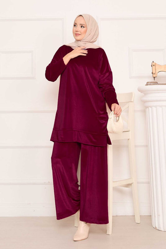 Velvet Two Piece Suit with Pocket Detail