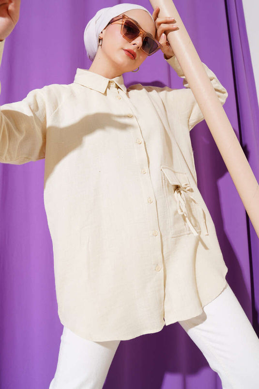 Detailed Muslin Shirt Beige