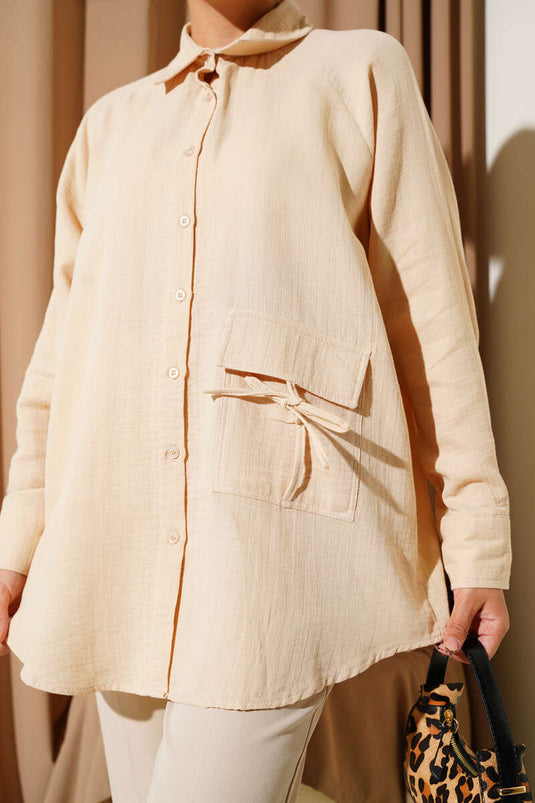 Chemise en mousseline camel avec poche apparente