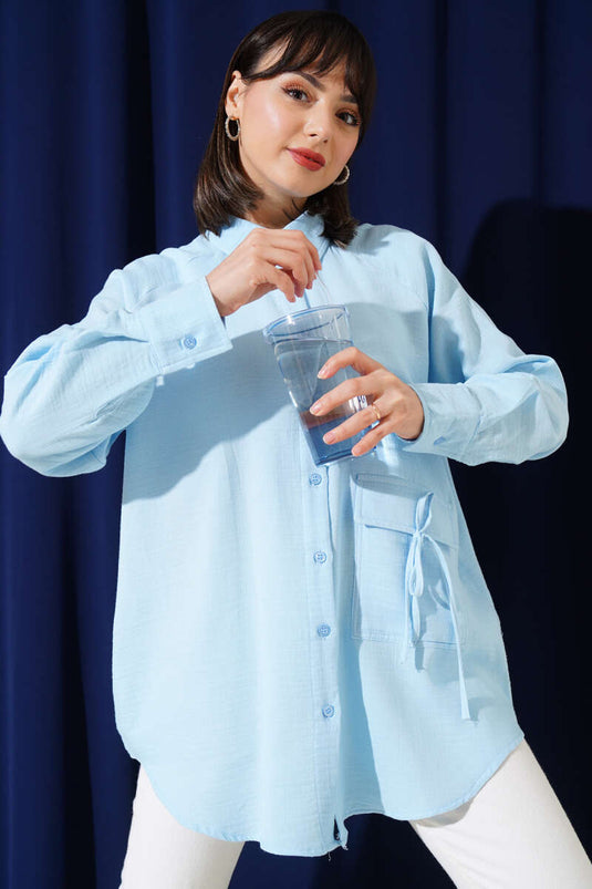 Detailed Muslin Shirt Blue