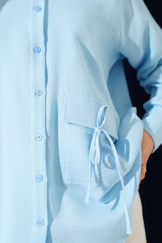 Detailed Muslin Shirt Blue