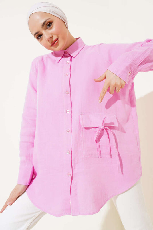 Chemise en mousseline avec détails en perles, couleur poudre