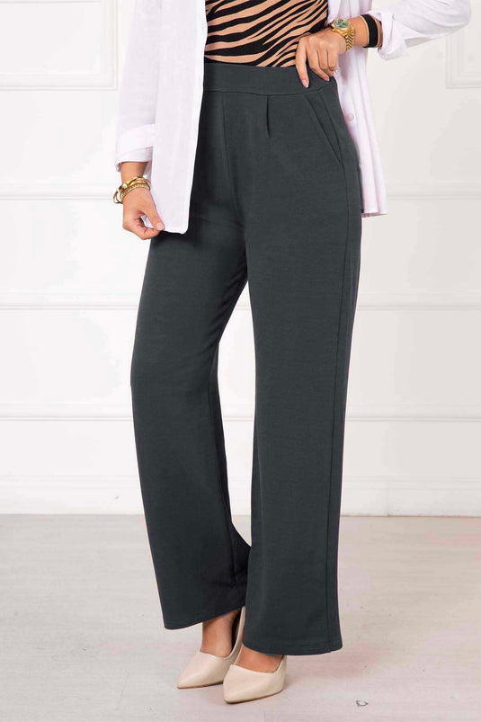 Pantalon Palazzo Plissé Avec Poches Gris