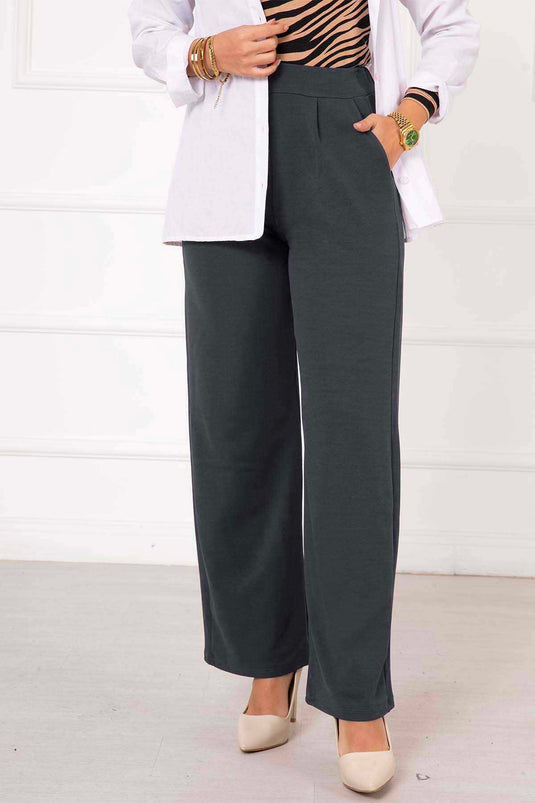 Pantalon Palazzo Plissé Avec Poches Gris